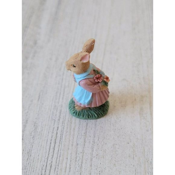 Mini rabbit girl Brown Bunny Easter Flower Village accessory spring figure - Picture 3 of 5